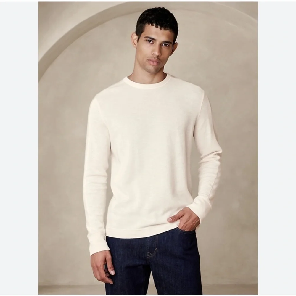Banana Republic Ecru Crewneck Cotton Blend Double Knit Tee Size Small